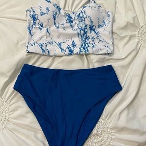 blue and white marble zaful bikini